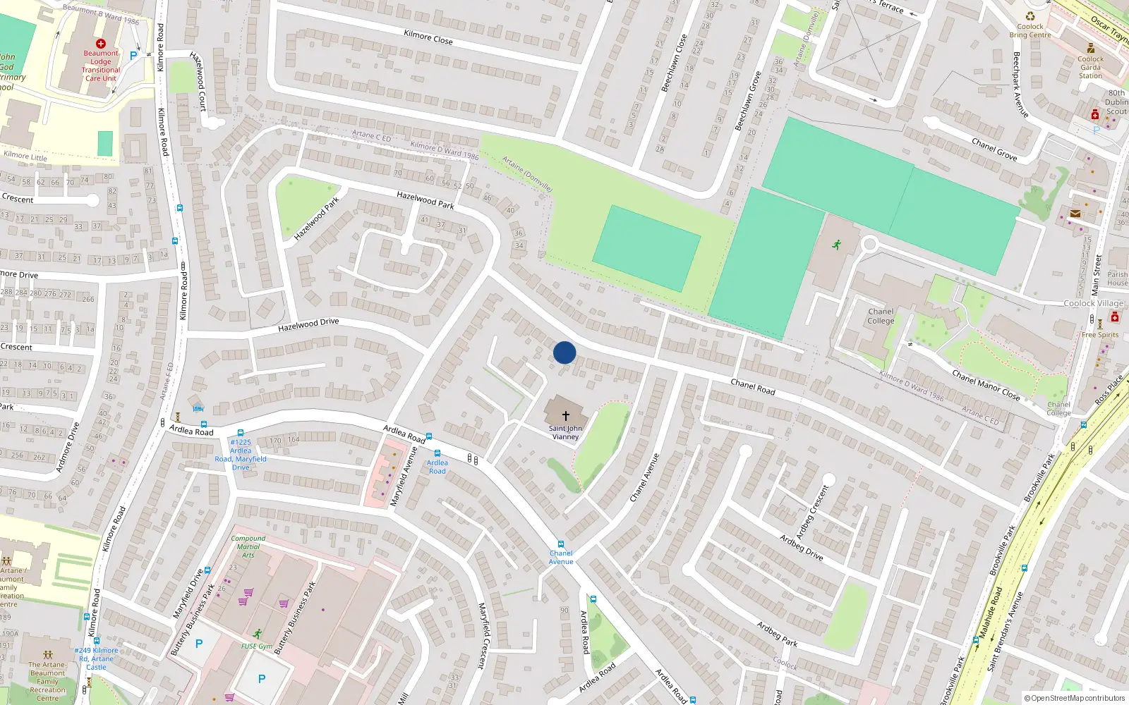 Overhead map showing the location of 89 Chanel Road, Artane, Dublin 5