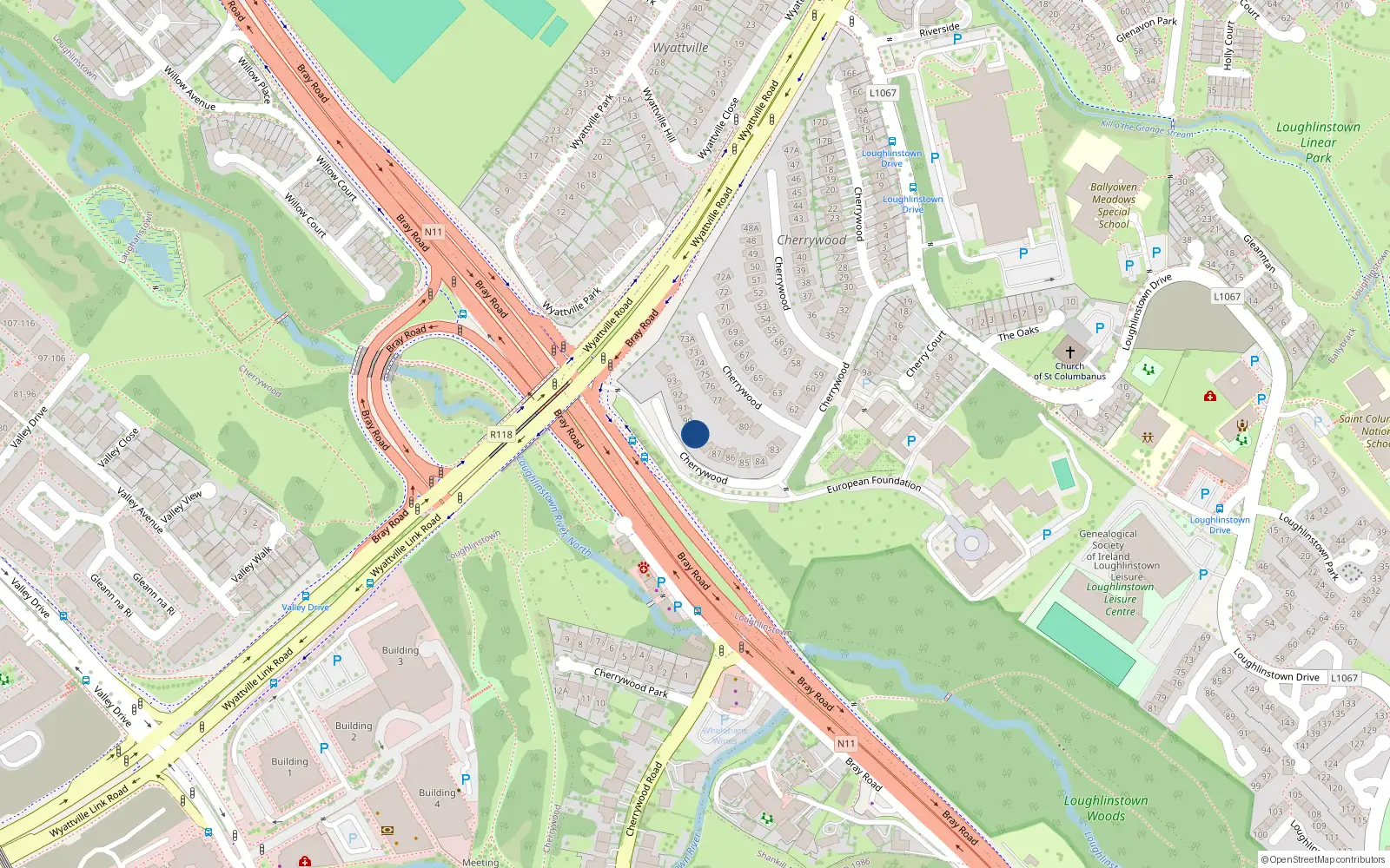 Overhead map showing the location of 89 Cherrywood, Dublin
