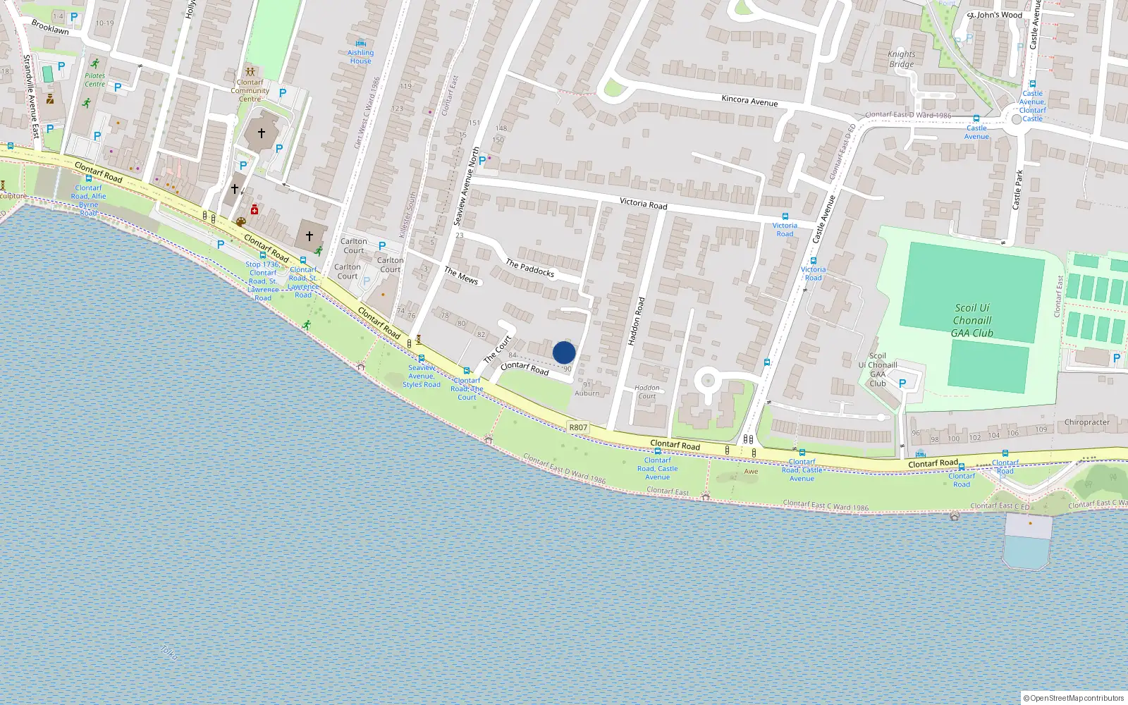 Overhead map showing the location of 89 Clontarf Road, Dublin 3