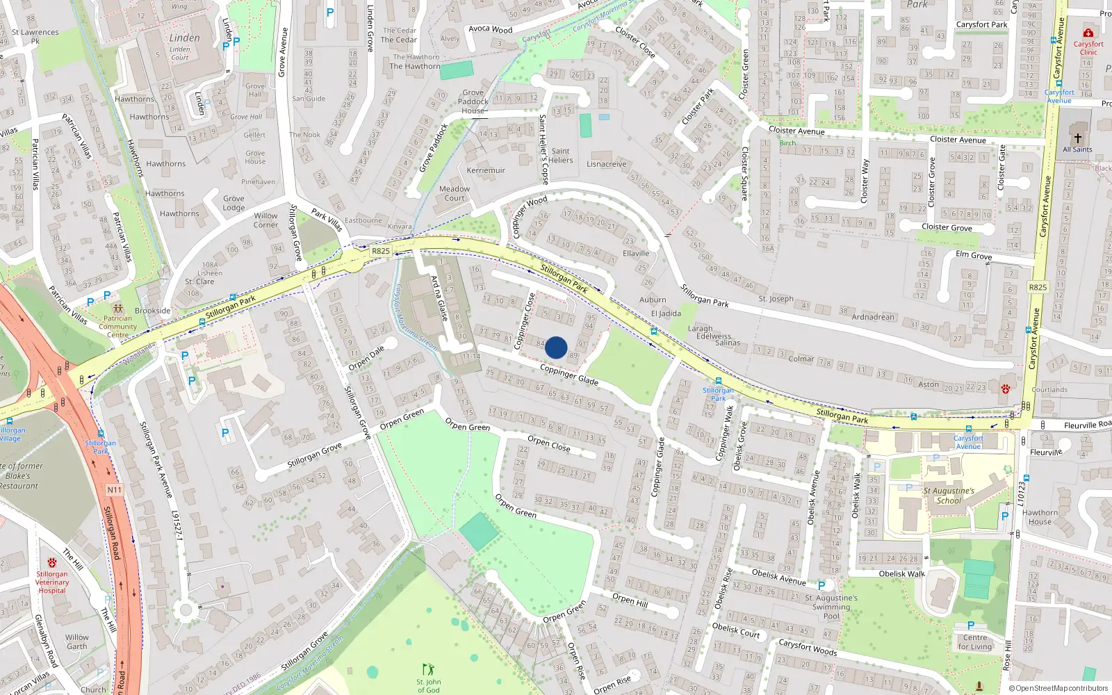 Overhead map showing the location of 89 Coppinger Glade, Dublin