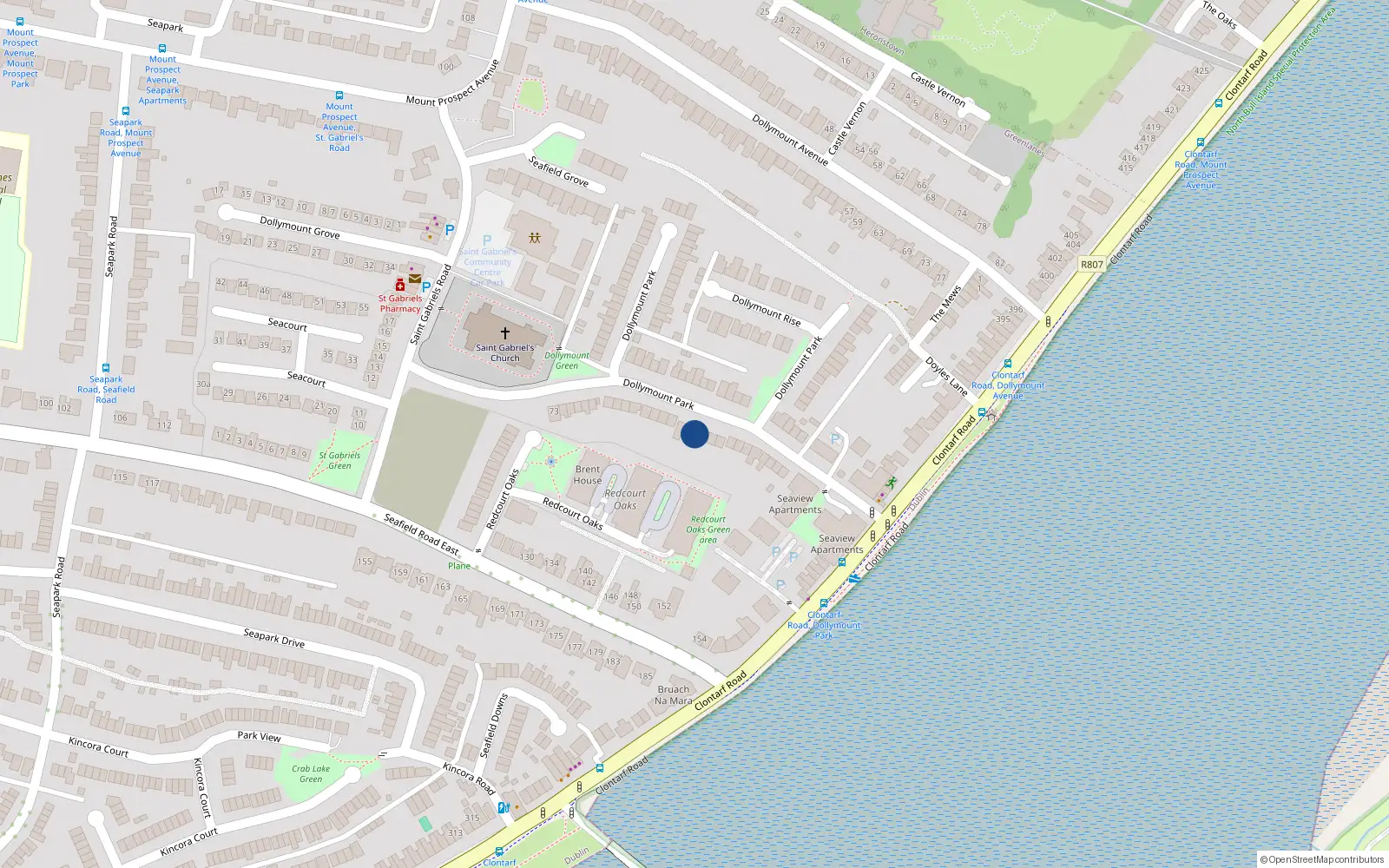 Overhead map showing the location of 89 Dollymount Park, Dublin 3, Dublin