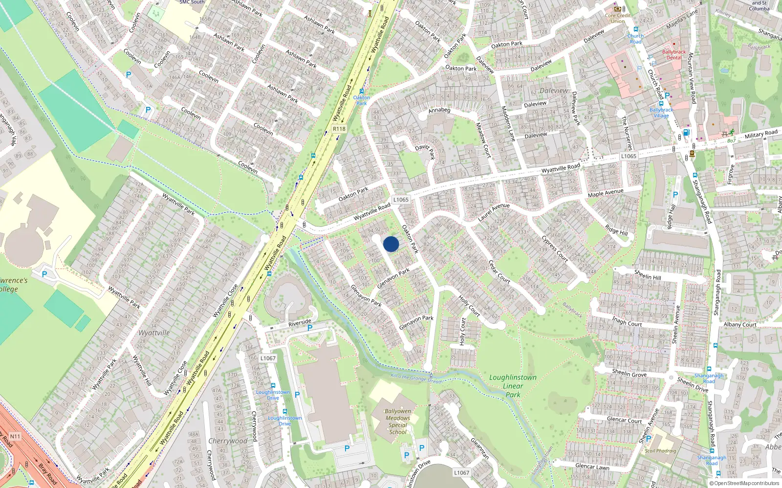 Overhead map showing the location of 89 Glenavon Park, Dublin