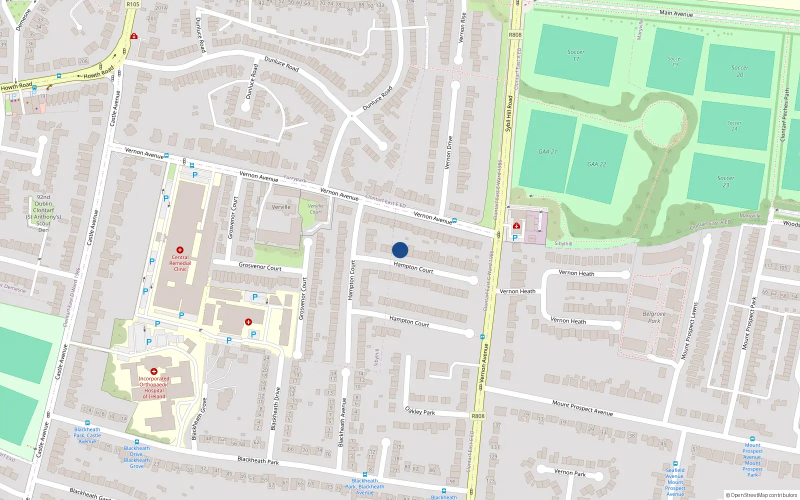 Overhead map showing the location of 89 Hampton Court, Dublin 3