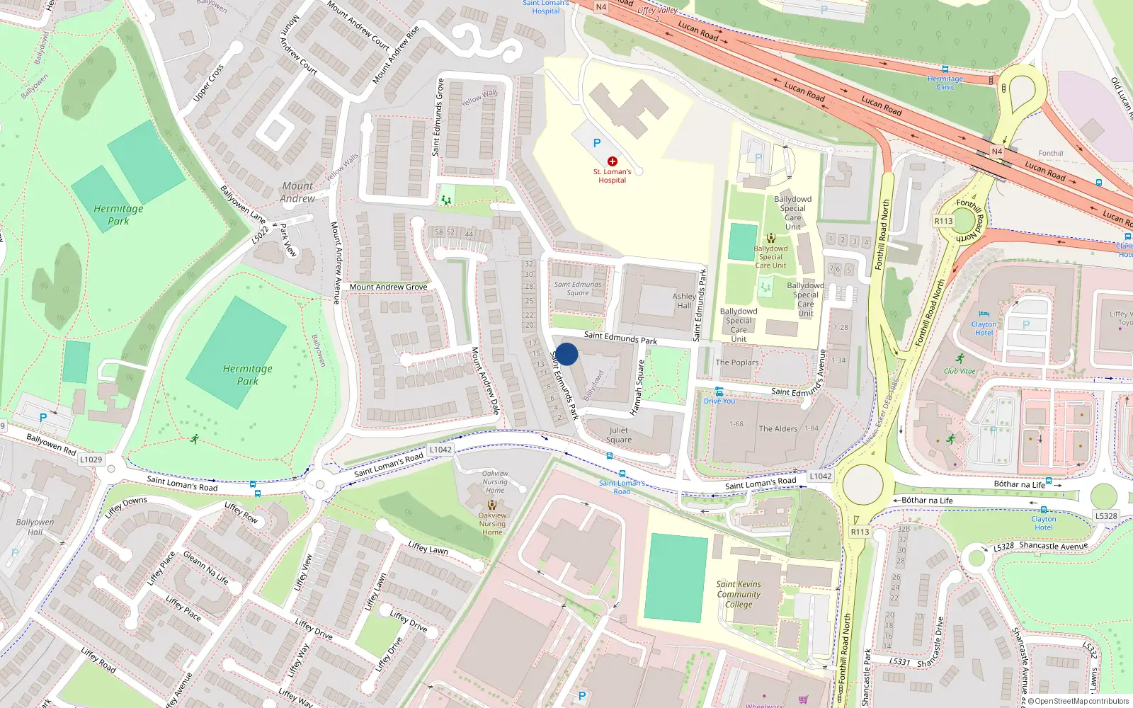 Overhead map showing the location of 89 Hannah Square, St Edmunds, Lucan