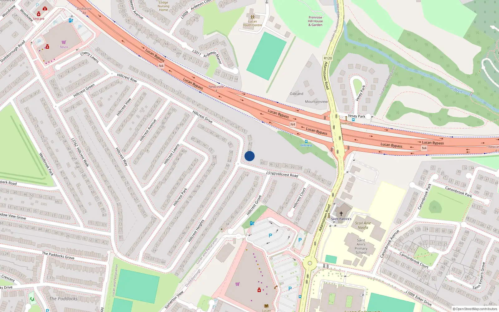 Overhead map showing the location of 89 Hillcrest Drive, Lucan