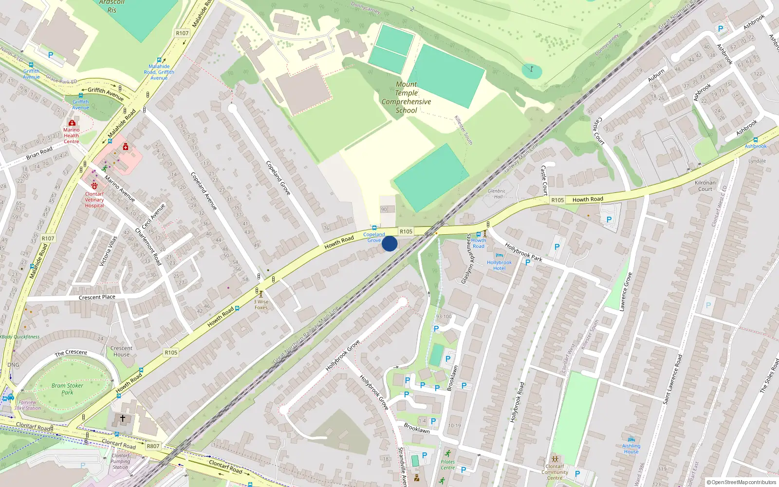 Overhead map showing the location of 89 Howth Road, Dublin 3