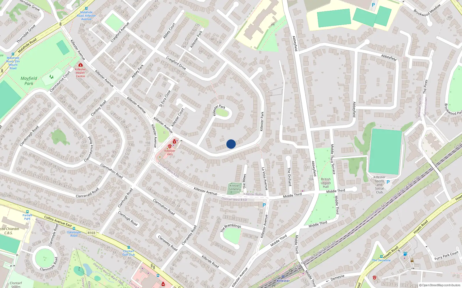 Overhead map showing the location of 89 Killester Park, Dublin 5