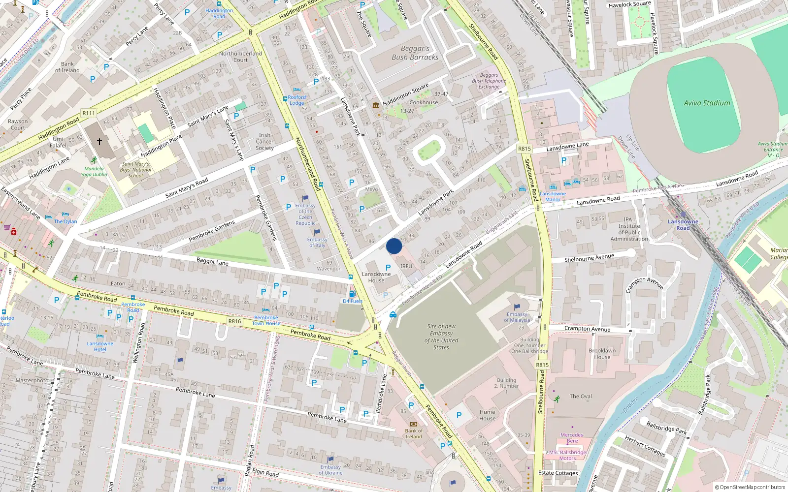 Overhead map showing the location of 89 Lansdowne Park, Dublin 4