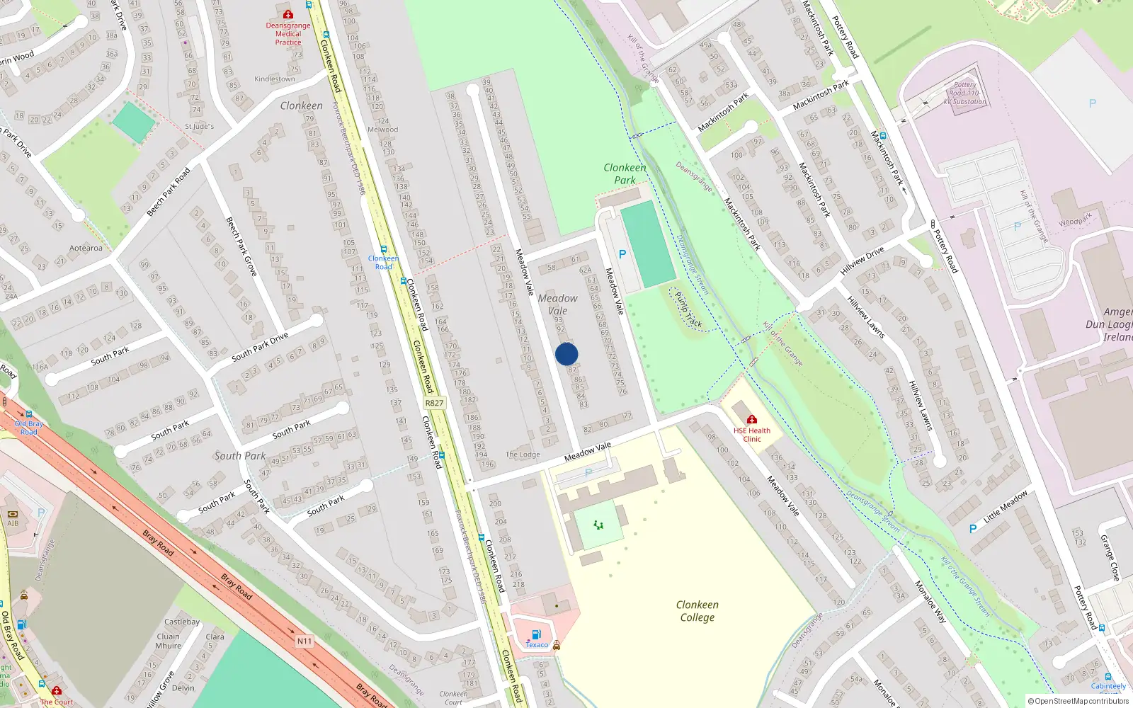 Overhead map showing the location of 89 Meadowvale, Blackrock, Dublin