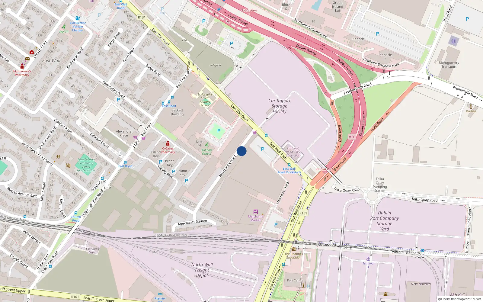Overhead map showing the location of 89 Merchants Road, East Wall, Dublin 3
