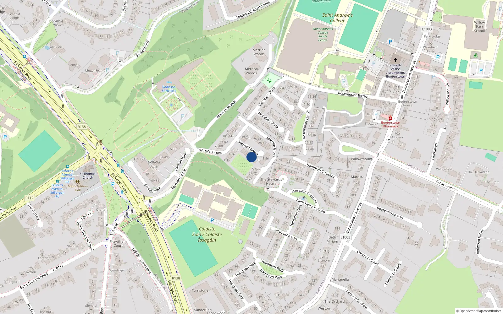 Overhead map showing the location of 89 Merrion Grove, Blackrock