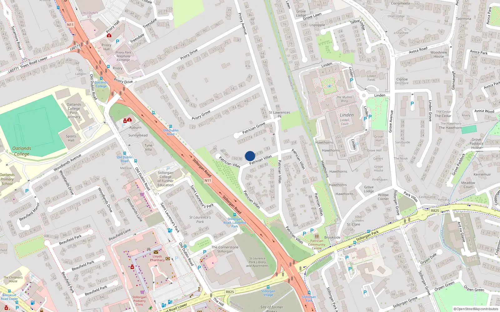 Overhead map showing the location of 89 Patrician Villas, Dublin