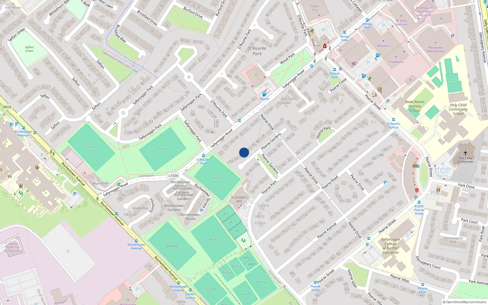 Overhead map showing the location of 89 Pearse Gardens, Sallynoggin, Dublin