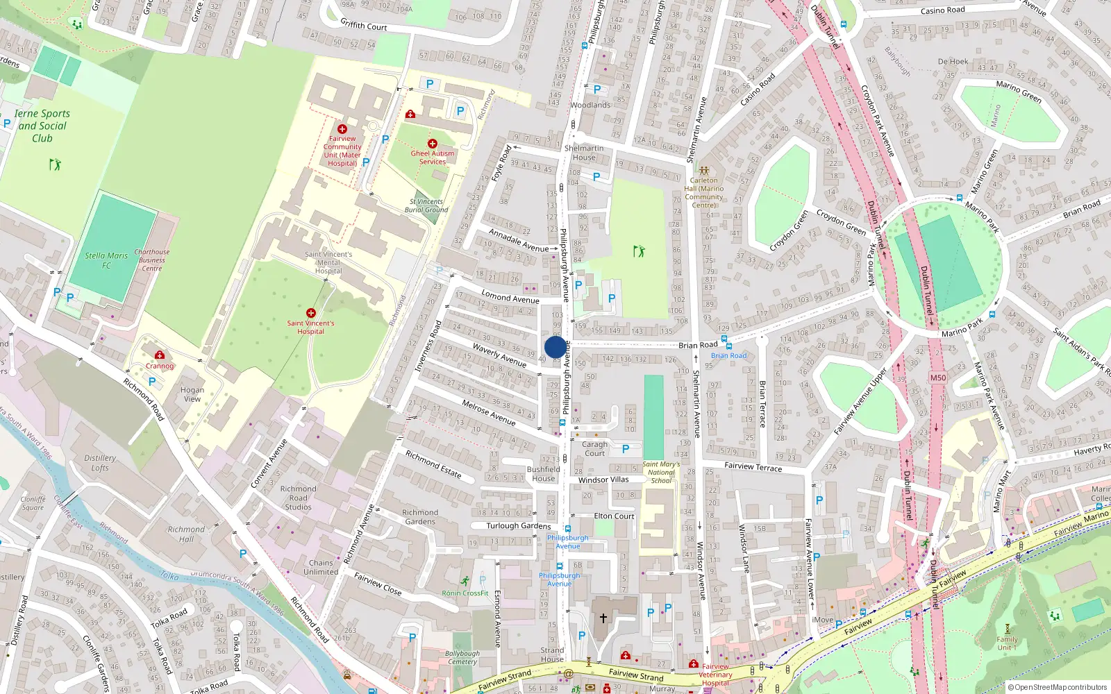 Overhead map showing the location of 89 Philipsburgh Avenue, Dublin 3