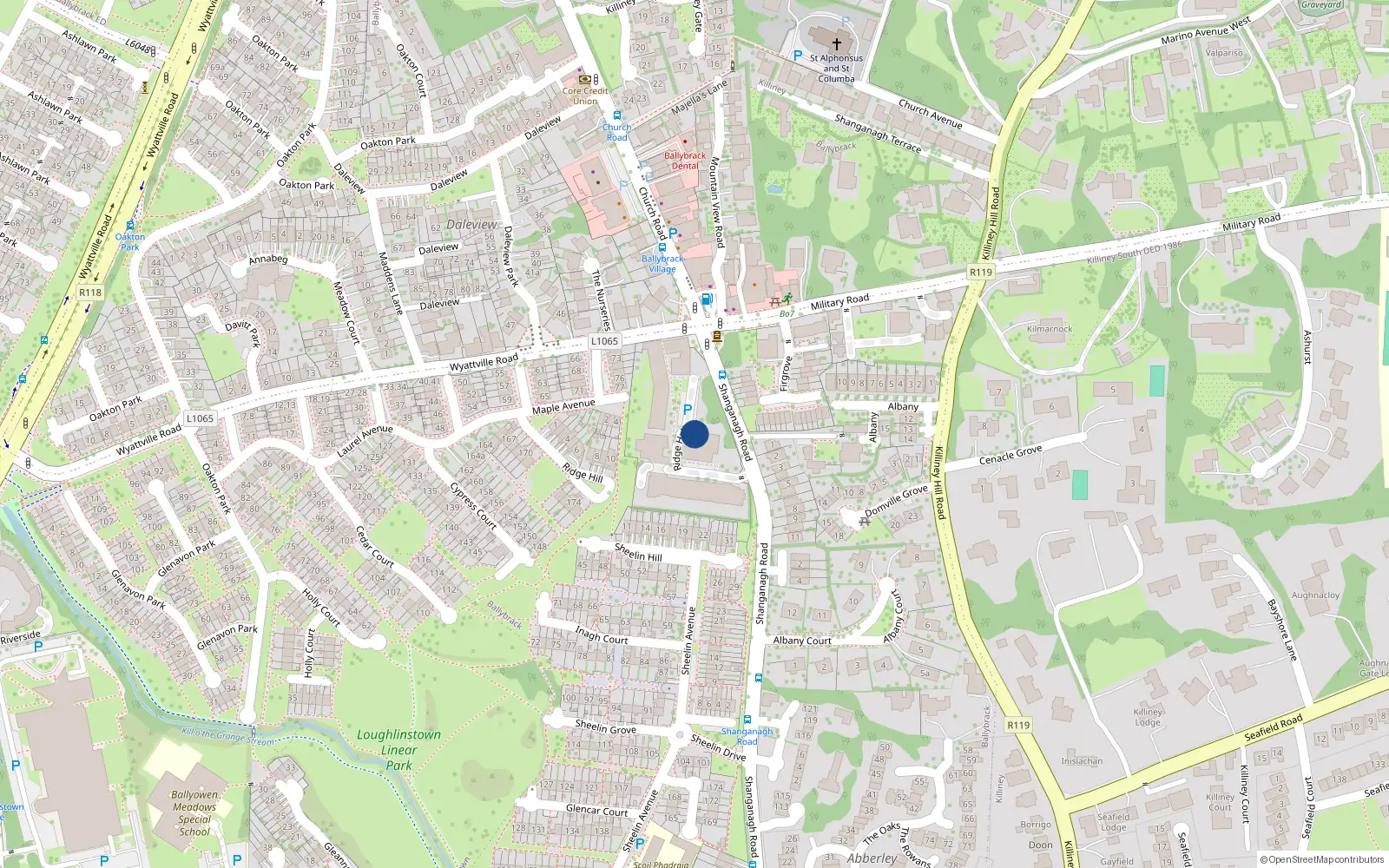 Overhead map showing the location of 89 Ridge Hall, Shanganagh Road, Ballybrack