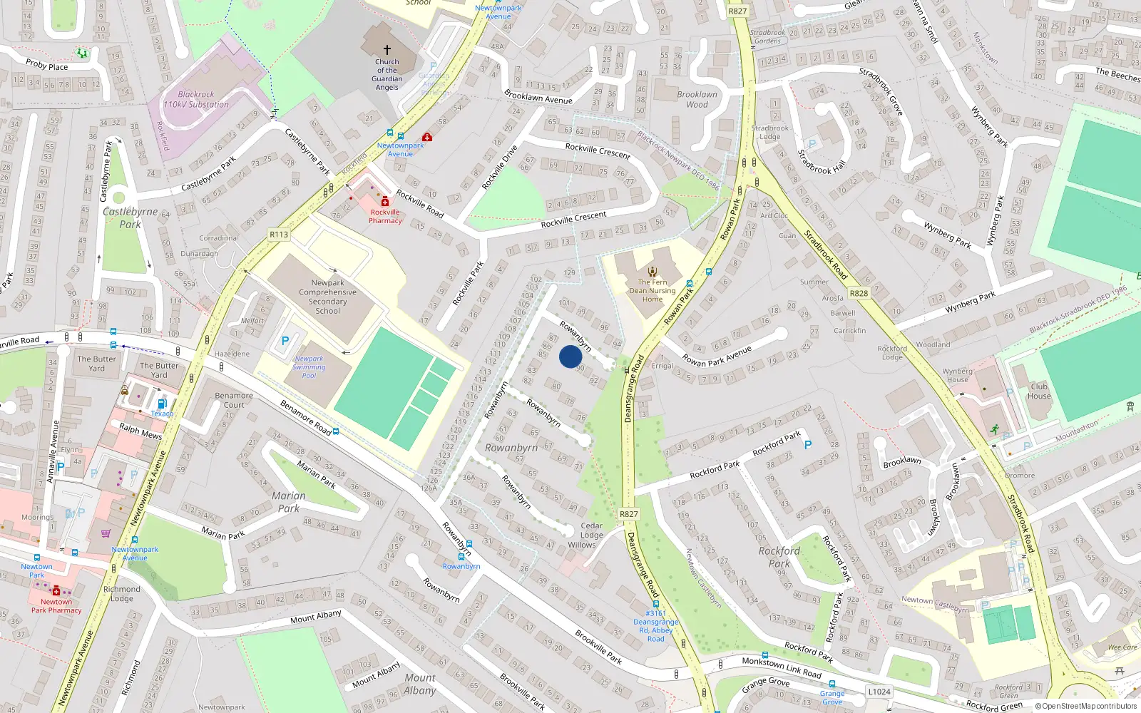 Overhead map showing the location of 89 Rowanbyrn, Blackrock