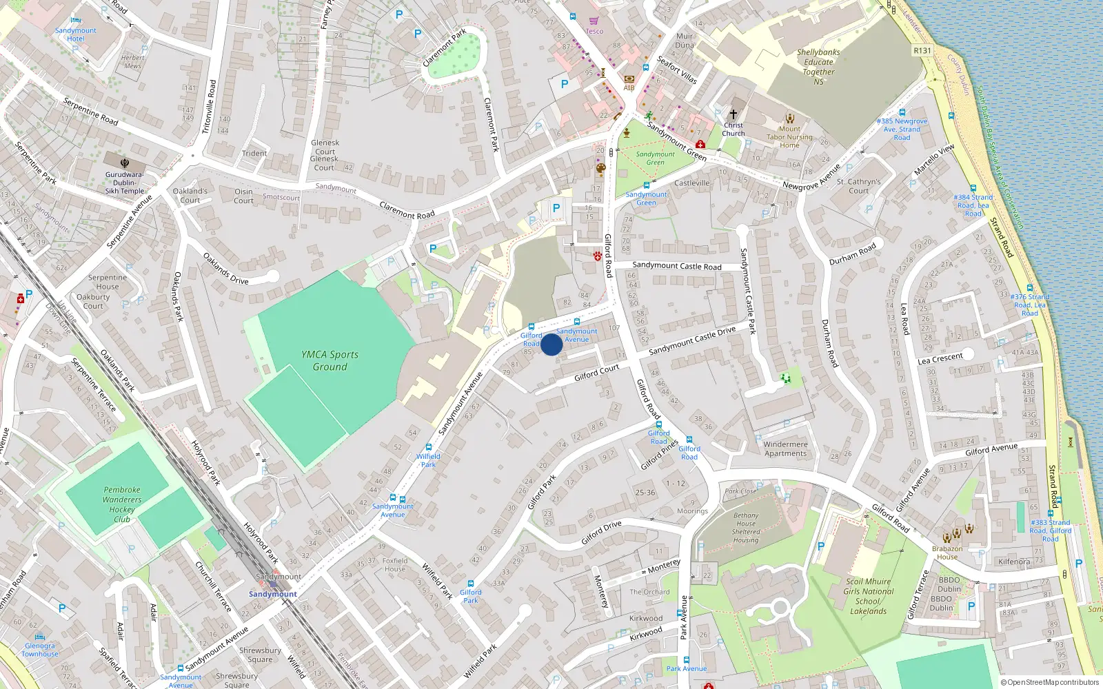 Overhead map showing the location of 89 Sandymount Avenue, Sandymount