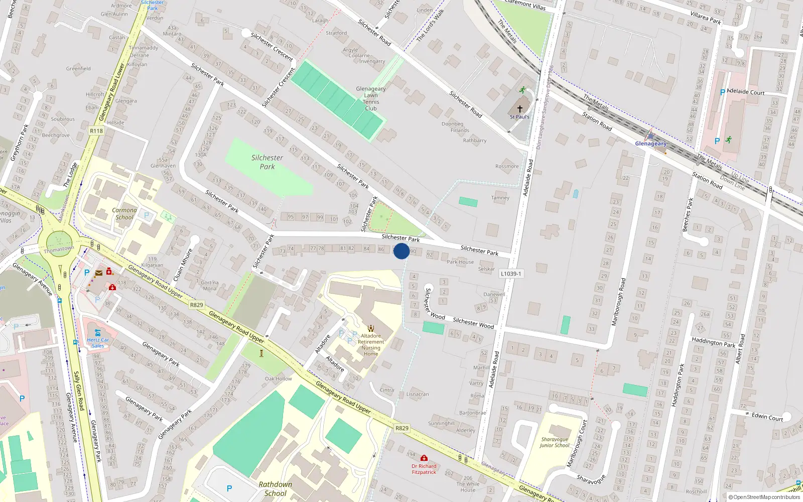 Overhead map showing the location of 89 Silchester Park, Dublin