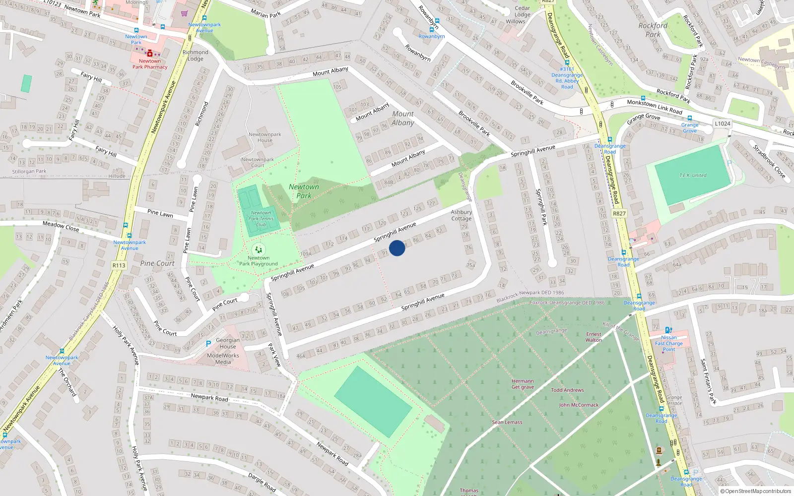 Overhead map showing the location of 89 Springhill Avenue, Deans Grange, Blackrock