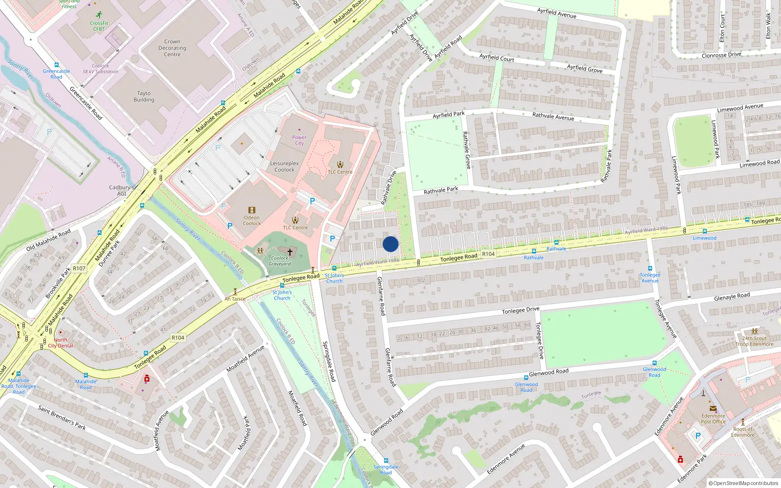 Overhead map showing the location of 89 Tonlegee Road, Raheny, Dublin 5