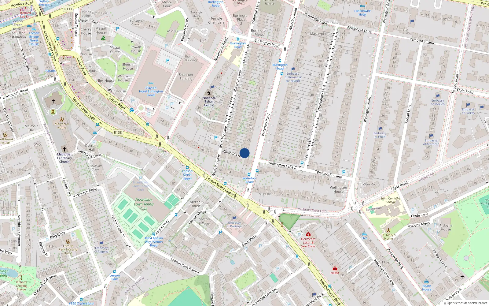 Overhead map showing the location of 89 Waterloo Road, Dublin