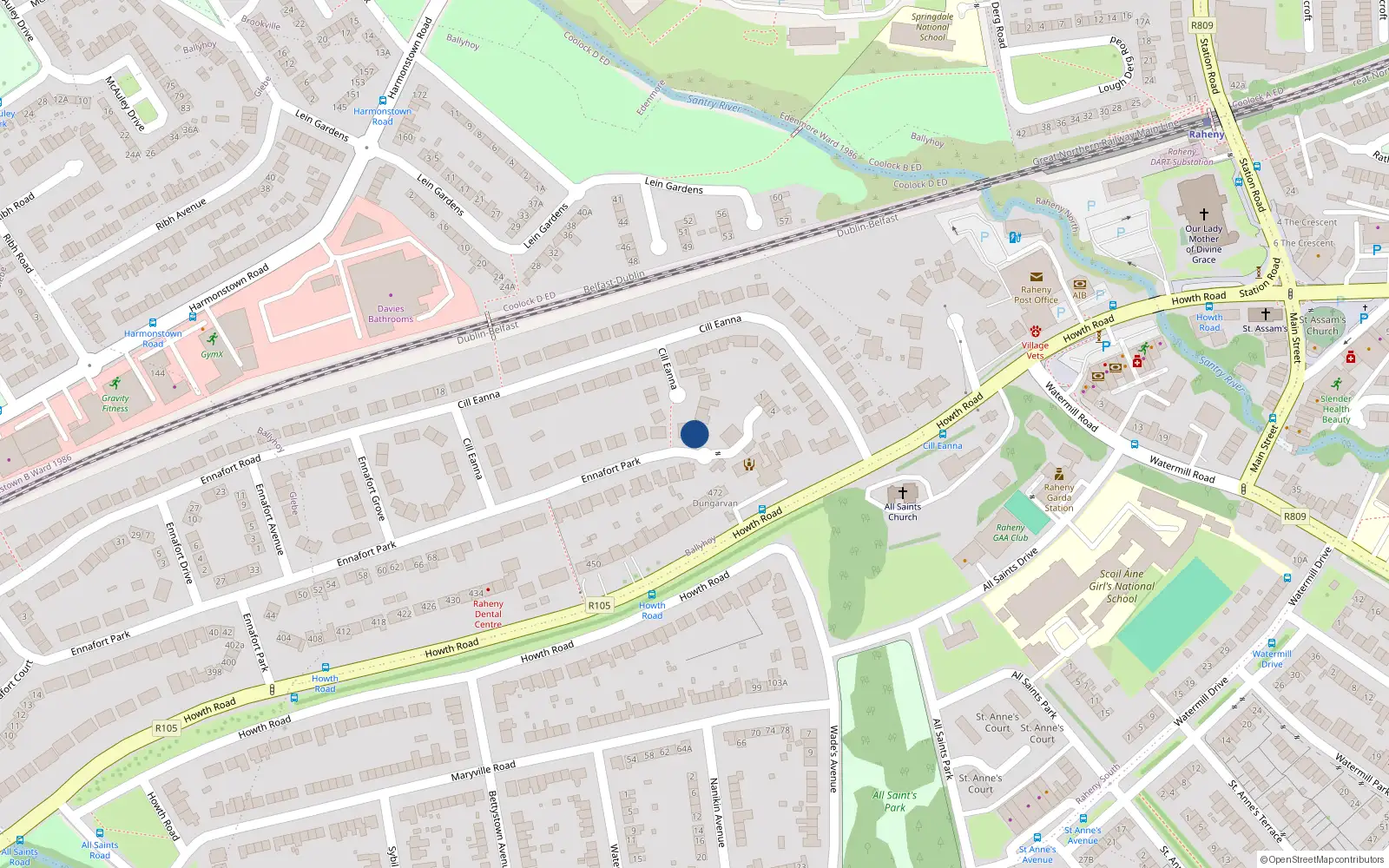 Overhead map showing the location of 89A Ennafort Park, Dublin 5