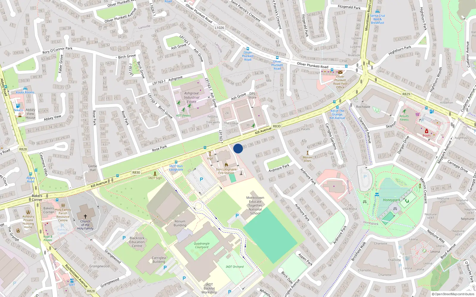 Overhead map showing the location of 89A Kill Avenue, Dun Laoghaire