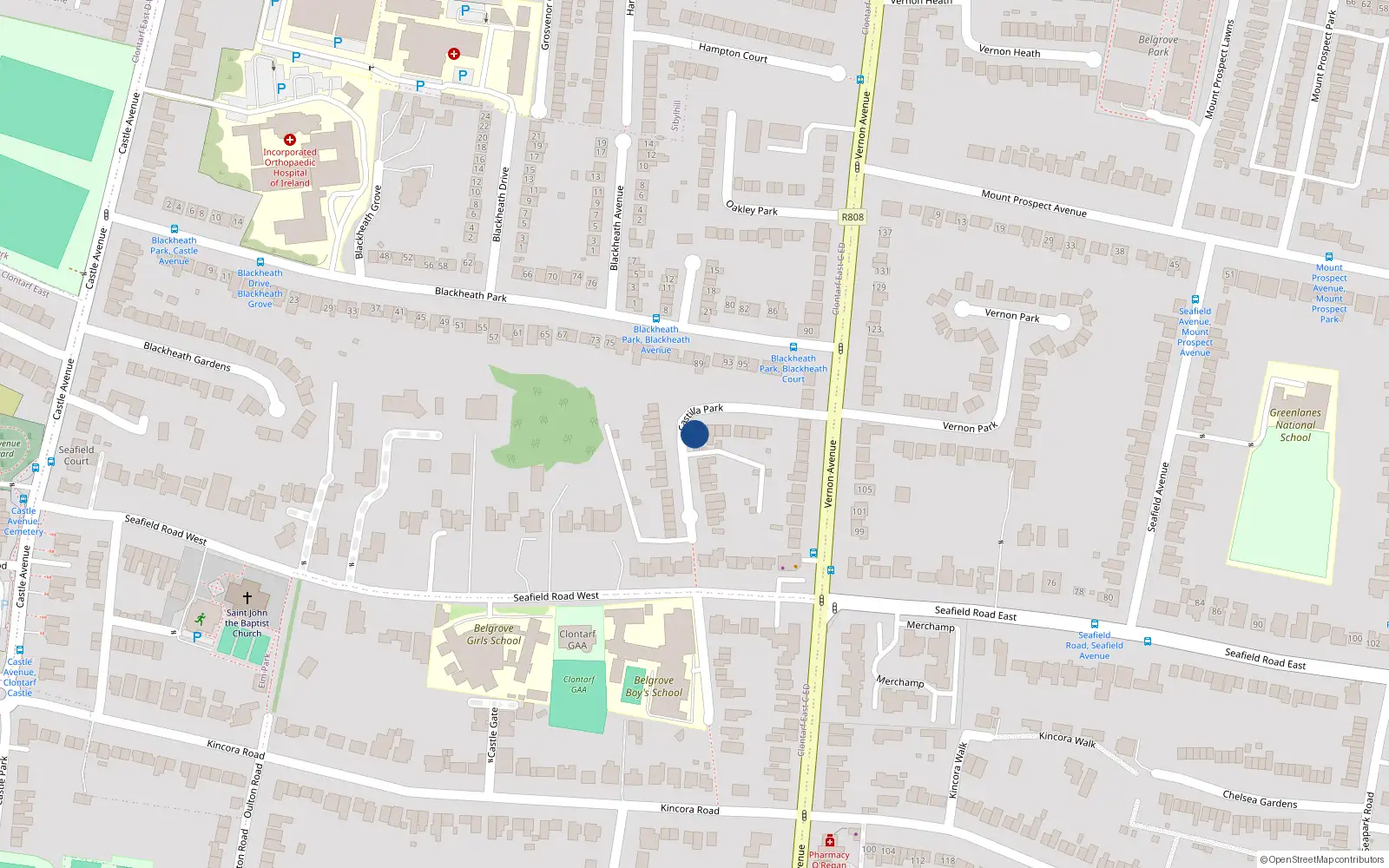 Overhead map showing the location of 8A Castilla Park, Clontarf, Dublin 3