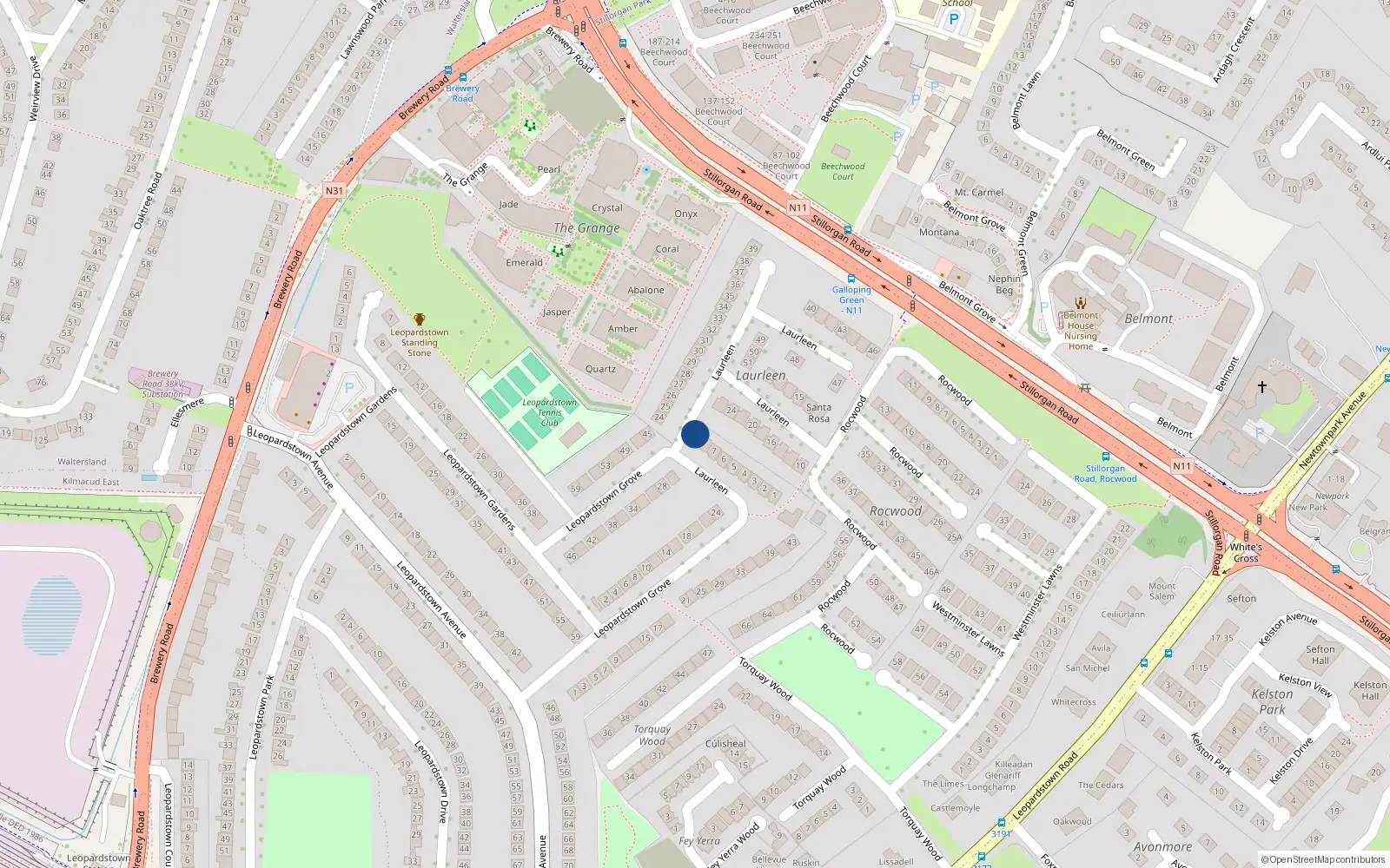 Overhead map showing the location of 8A Laurleen, Blackrock, Dublin