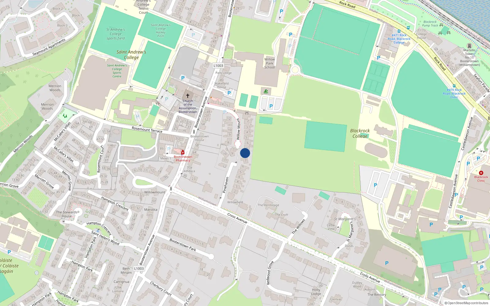 Overhead map showing the location of 8B Pinehaven, Cross Avenue, Blackrock