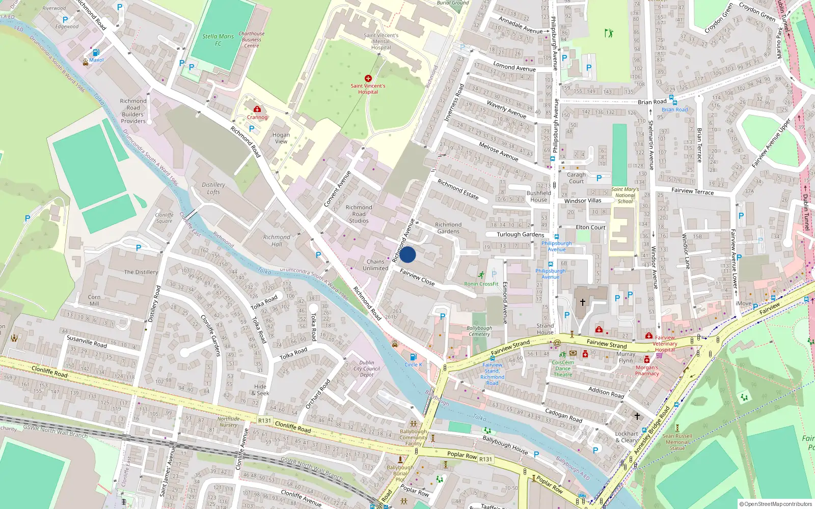 Overhead map showing the location of 8B Richmond Avenue, Dublin 3