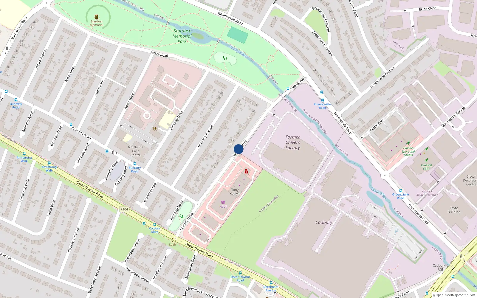 Overhead map showing the location of 8glencresent, Coolock Drive, Dublin 5