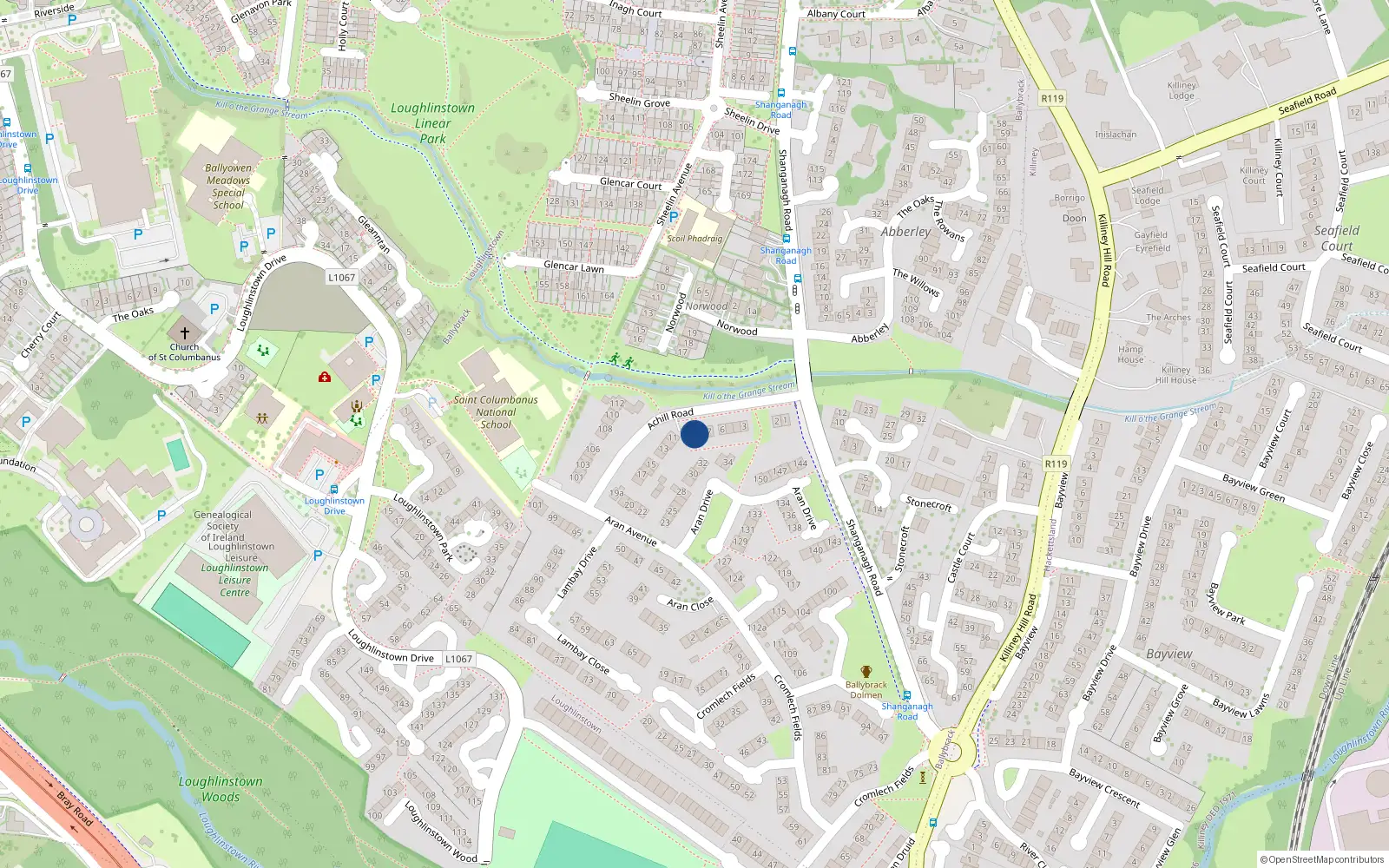 Overhead map showing the location of 9 Achill Road, Ballybrack