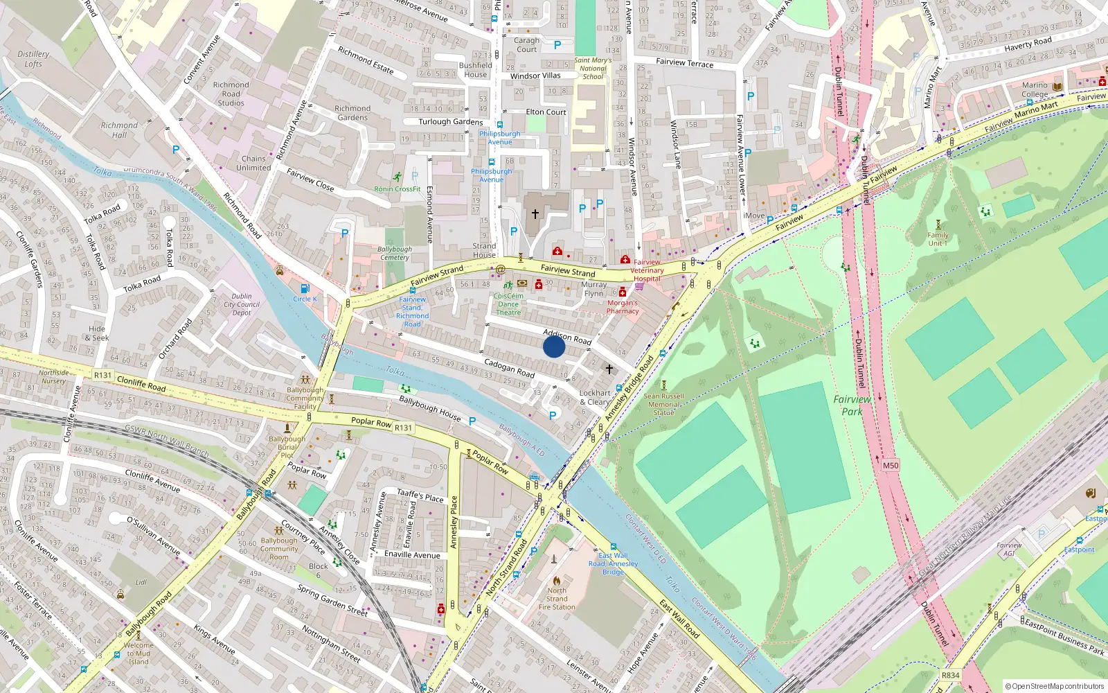 Overhead map showing the location of 9 Addison Road, Dublin 3, Dublin