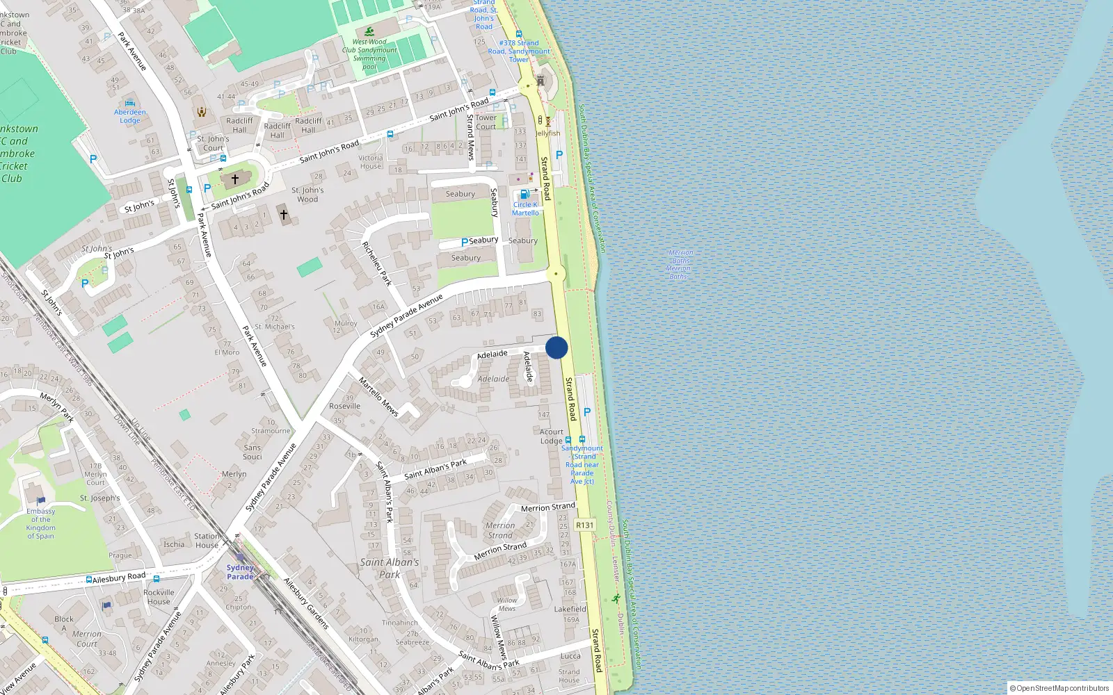 Overhead map showing the location of 9 Adelaide, Sandymount Dublin 4