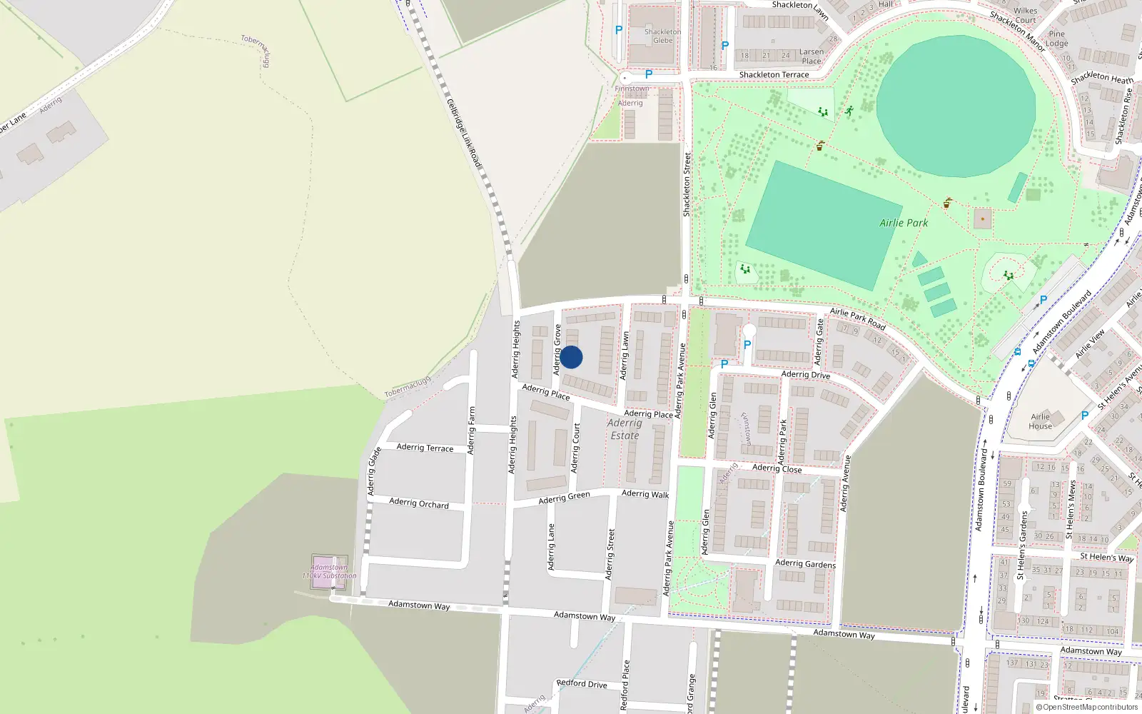Overhead map showing the location of 9 Aderrig Grove, Lucan