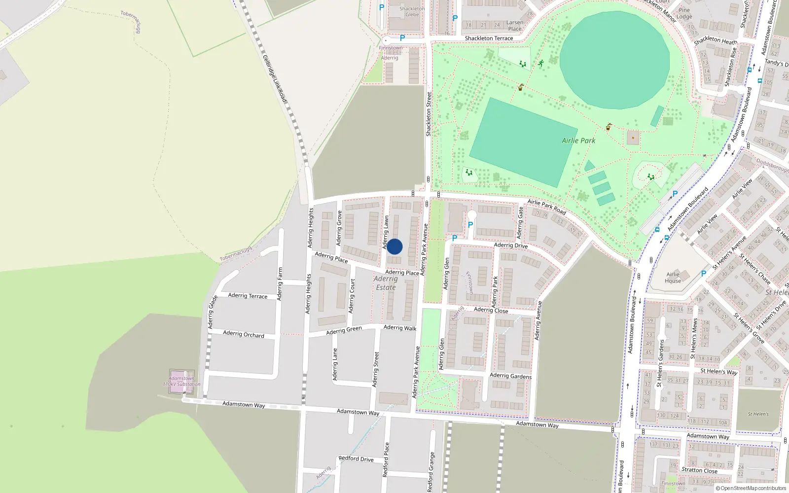 Overhead map showing the location of 9 Aderrig Lawn, Adamstown, Lucan