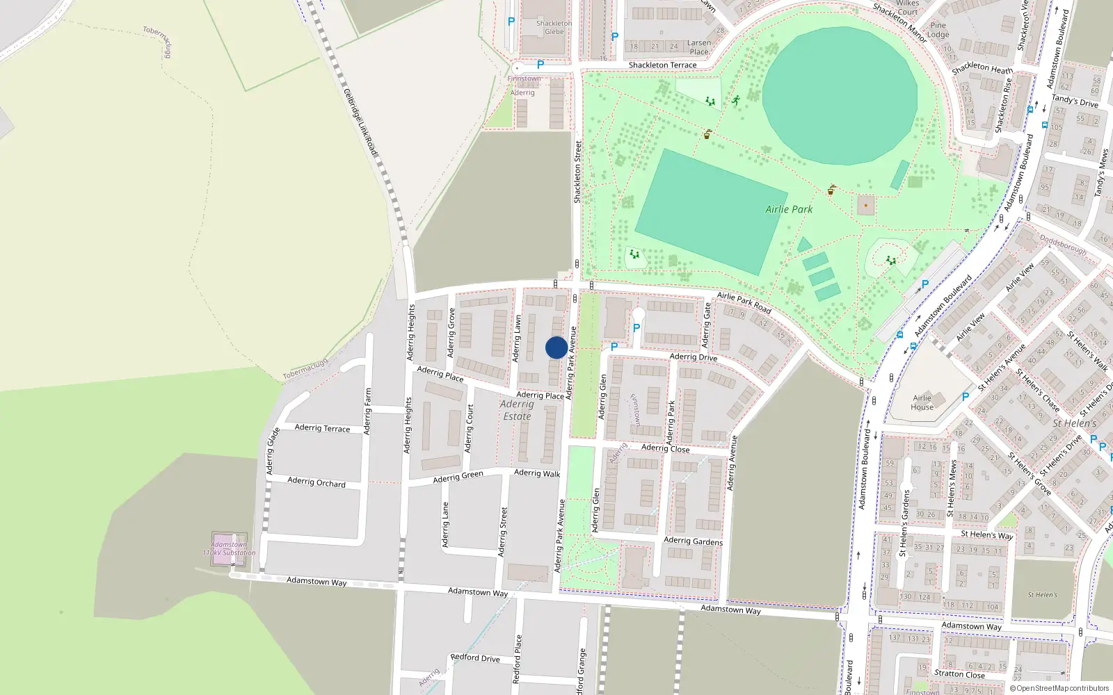 Overhead map showing the location of 9 Aderrig Park Avenue, Lucan