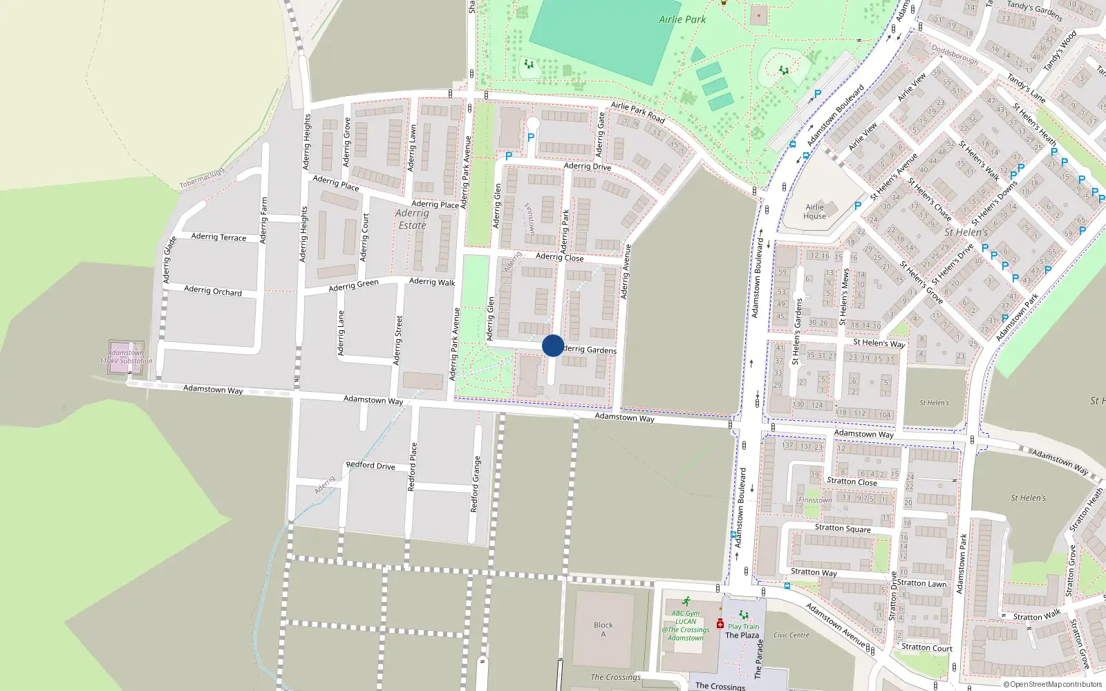 Overhead map showing the location of 9 Aderrig Drive, Lucan