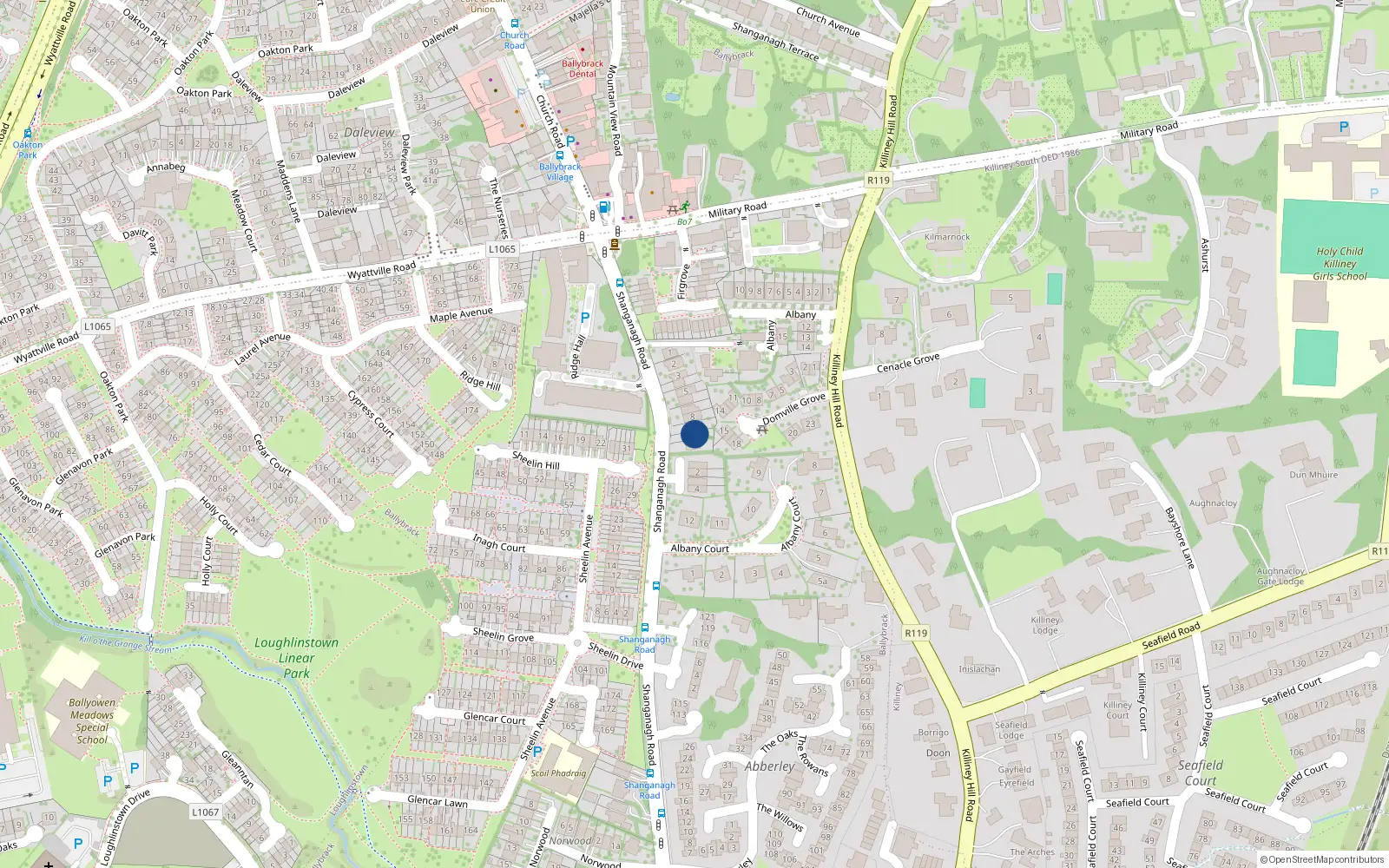 Overhead map showing the location of 9 Albany Woods, 9 Shanganagh Road, Killiney