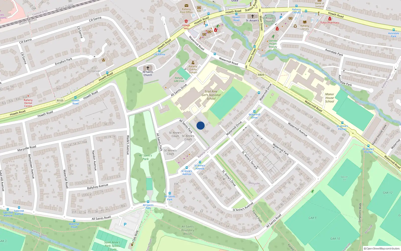 Overhead map showing the location of 9 All Saints Park, Dublin 5