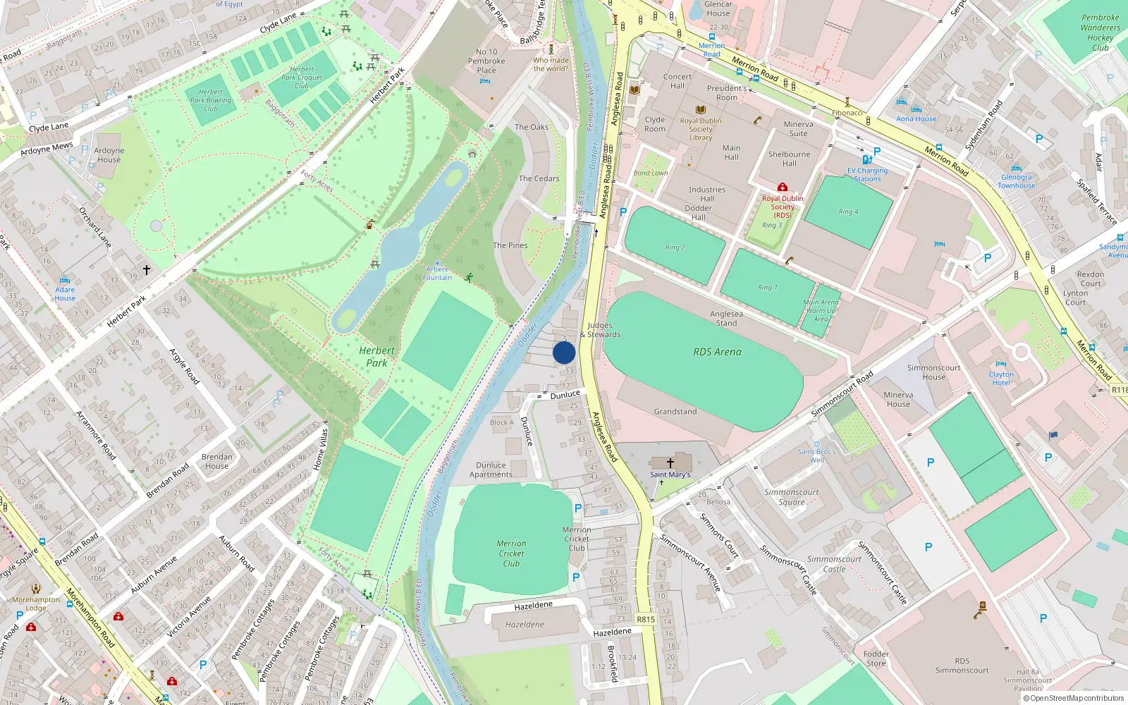 Overhead map showing the location of 9 Anglesea Road, Ballsbridge