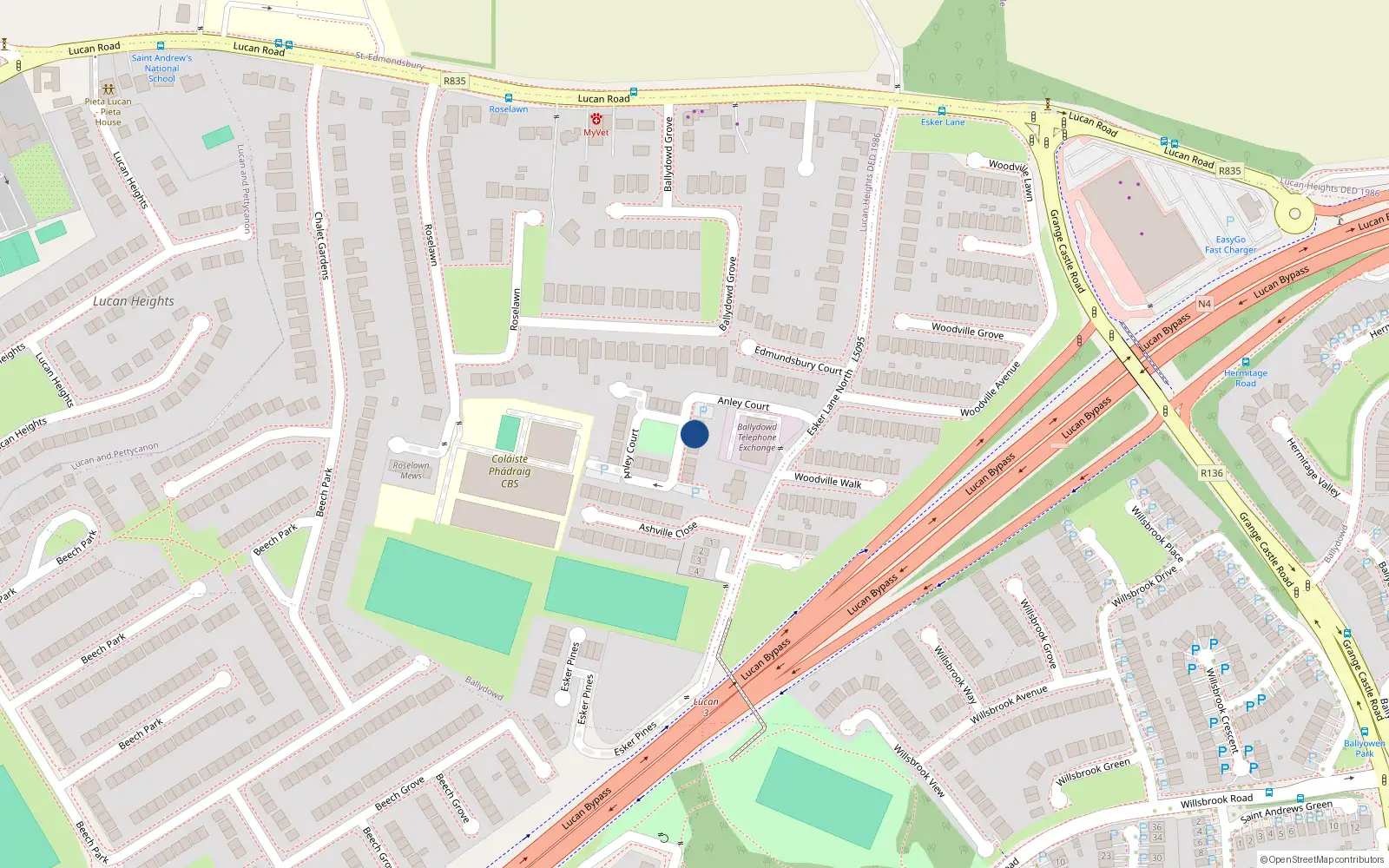 Overhead map showing the location of 9 Anley Court, Esker Lane, Lucan