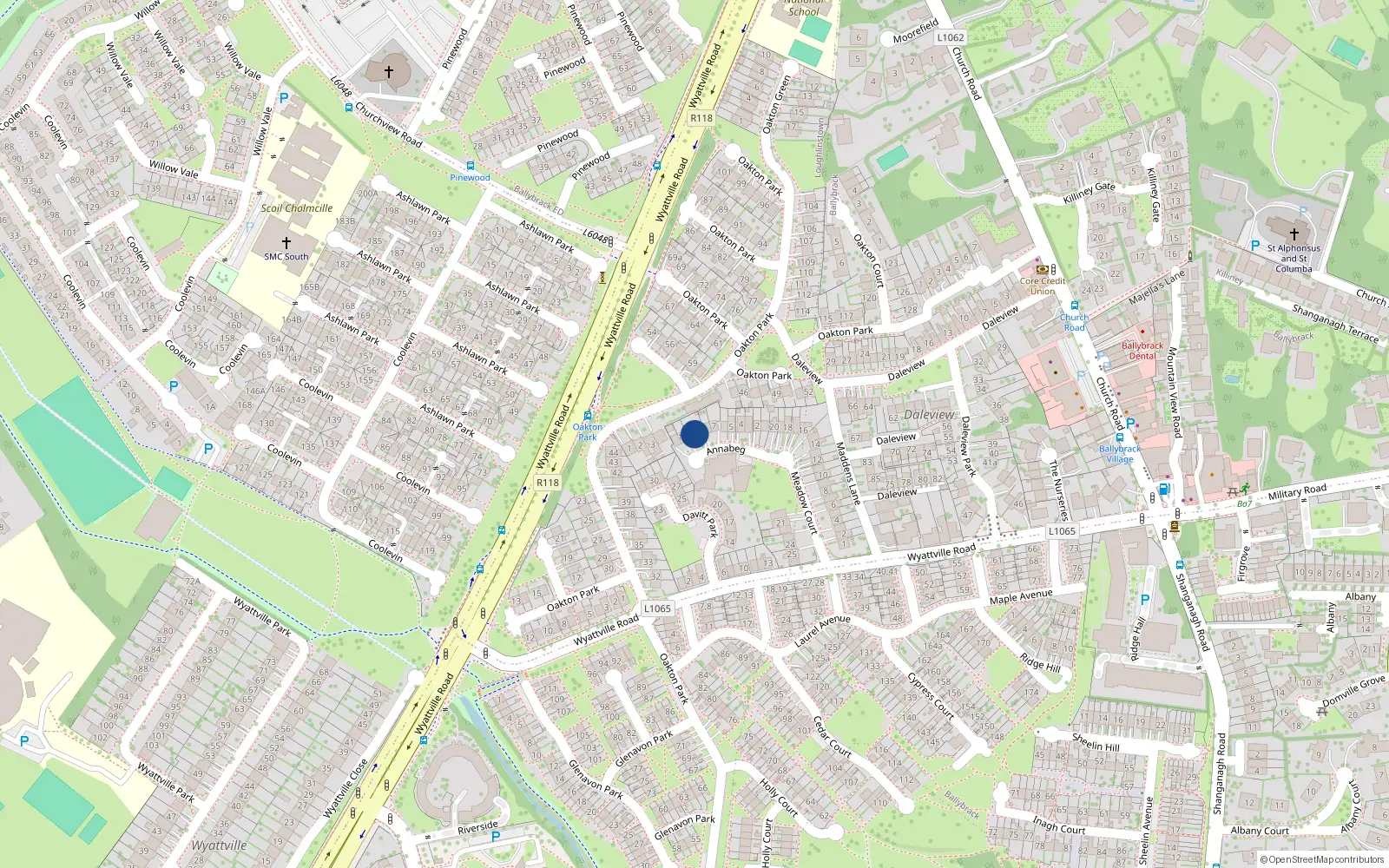 Overhead map showing the location of 9 Annabeg, Wyattville Road, Ballybrack