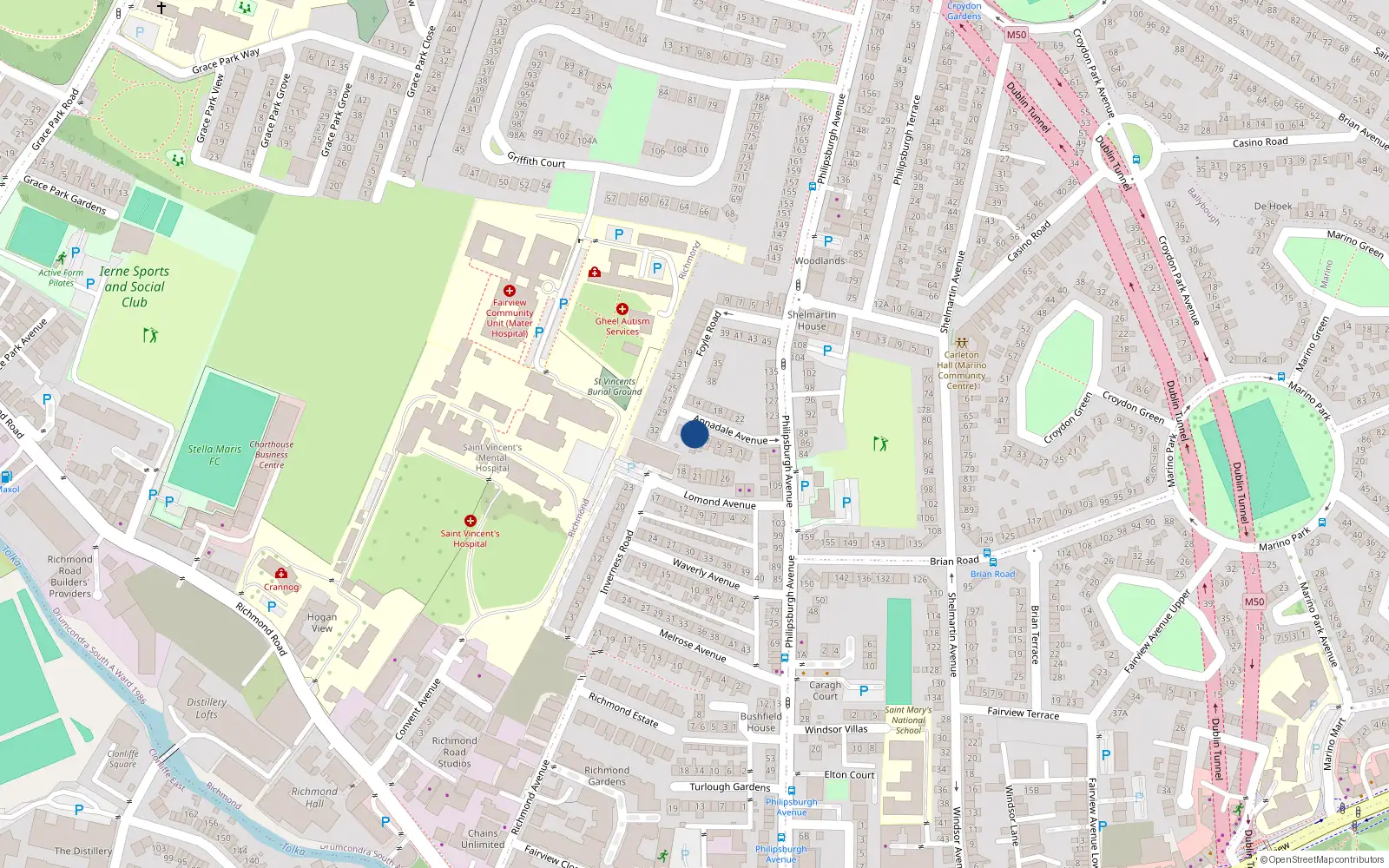 Overhead map showing the location of 9 Annadale Avenue, Dublin 3