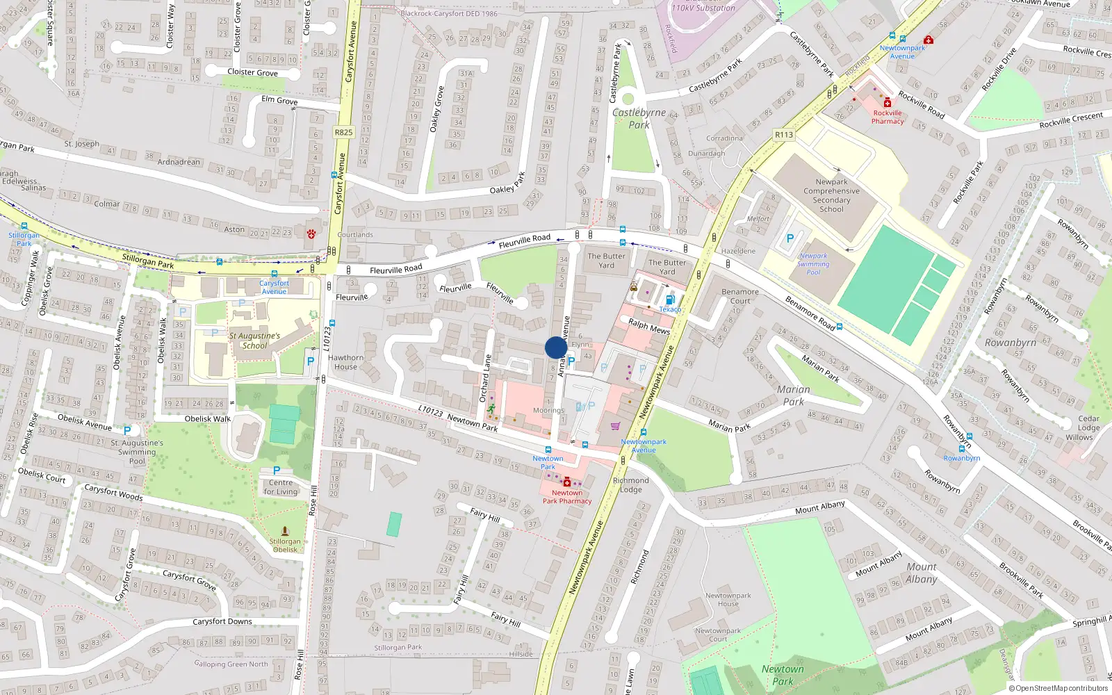Overhead map showing the location of 9 Annaville Avenue, Blackrock