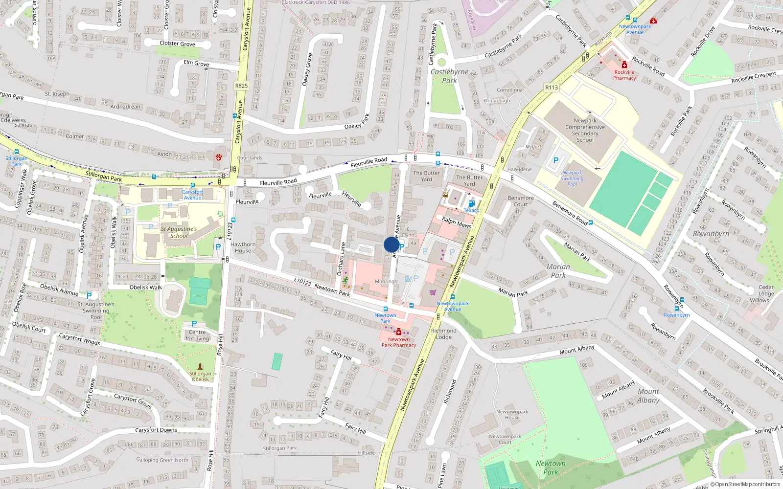 Overhead map showing the location of 9 Annaville Avenue, Newtown Park, Blackrock