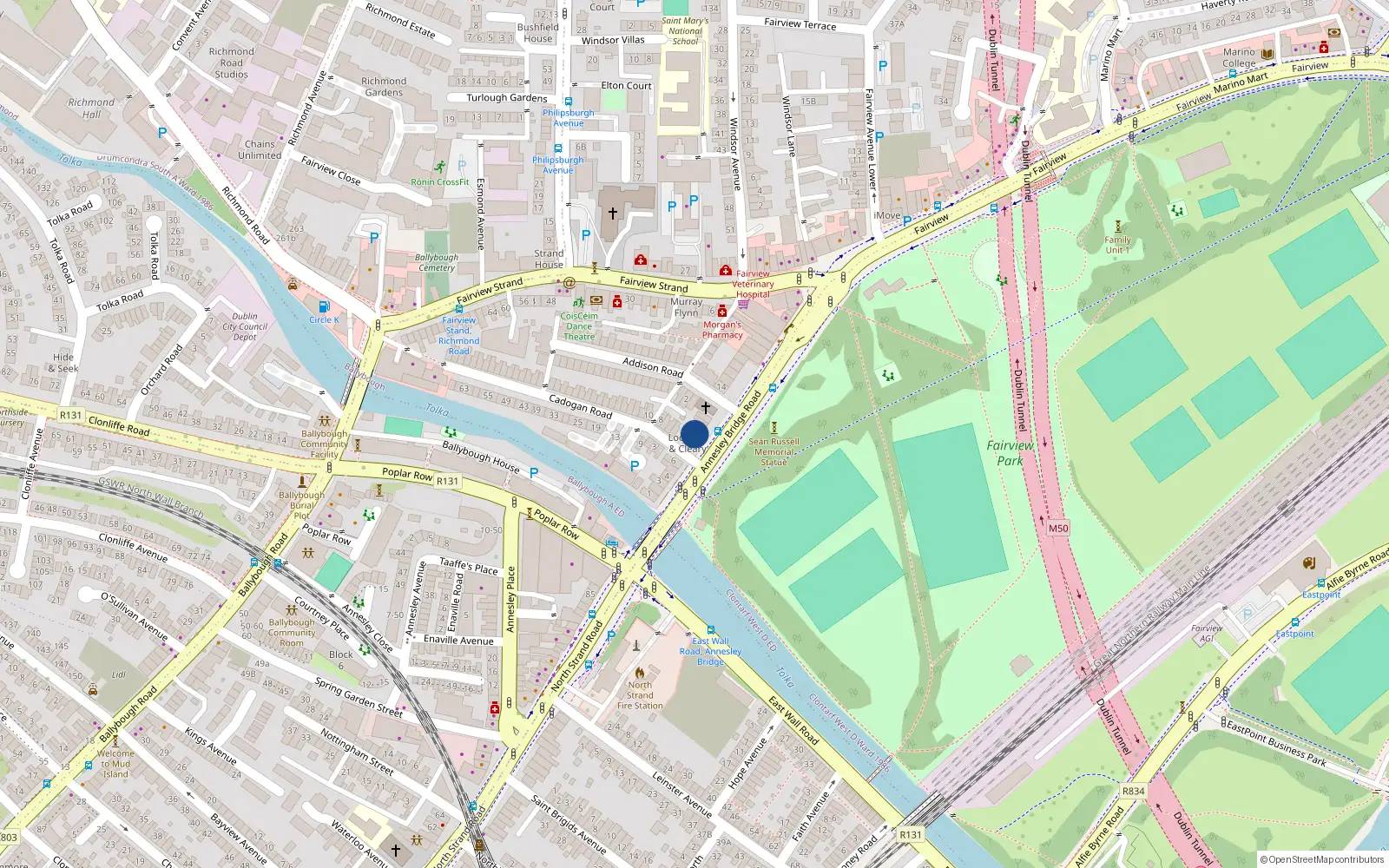 Overhead map showing the location of 9 Annesley Bridge Road, Fairview, Dublin 3