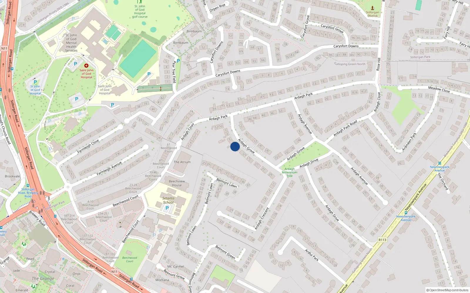 Overhead map showing the location of 9 Ardagh Grove, Blackrock