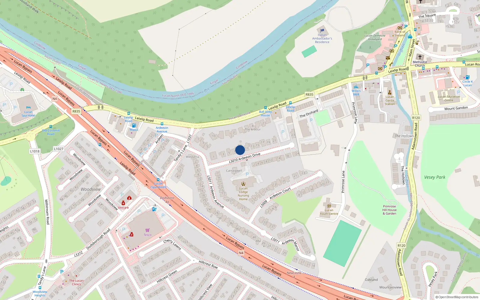 Overhead map showing the location of 9 Ardeevin Drive, Lucan